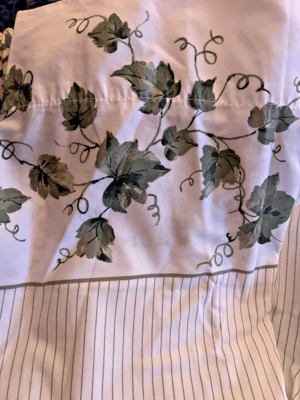 Ivy & Stripe Double FULL FLAT Sheet Green White West Point Stevens Cottage USA